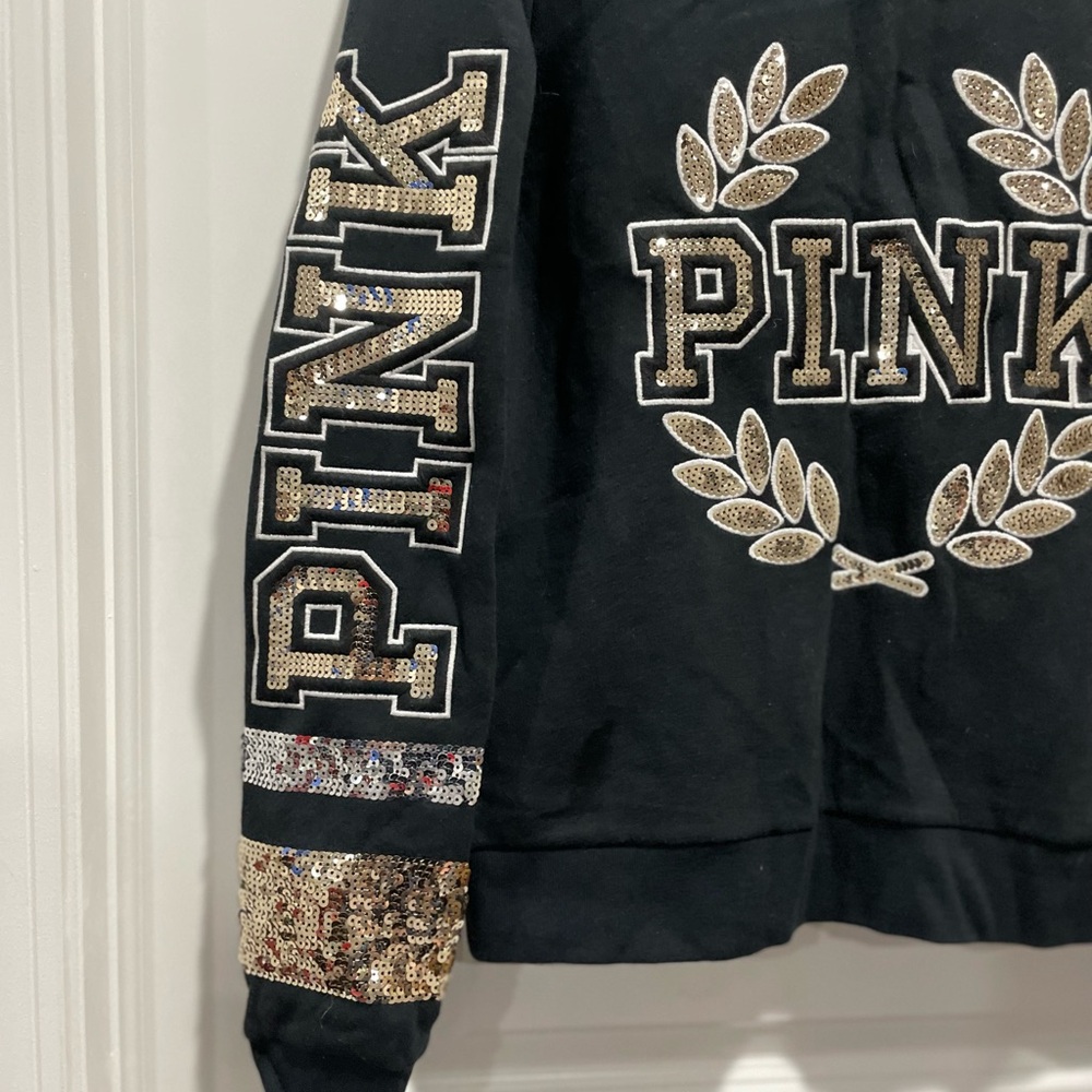 PINK Victoria's Secret Black Sweater with Gold Sequins Y2K Rare Size Small - Picture 5 of 6